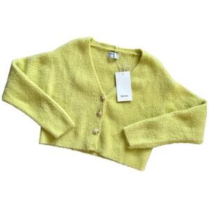 Bershka Green Chartreuse Cropped Cardigan Sweater Soft Cozy Boxy Fit NEW